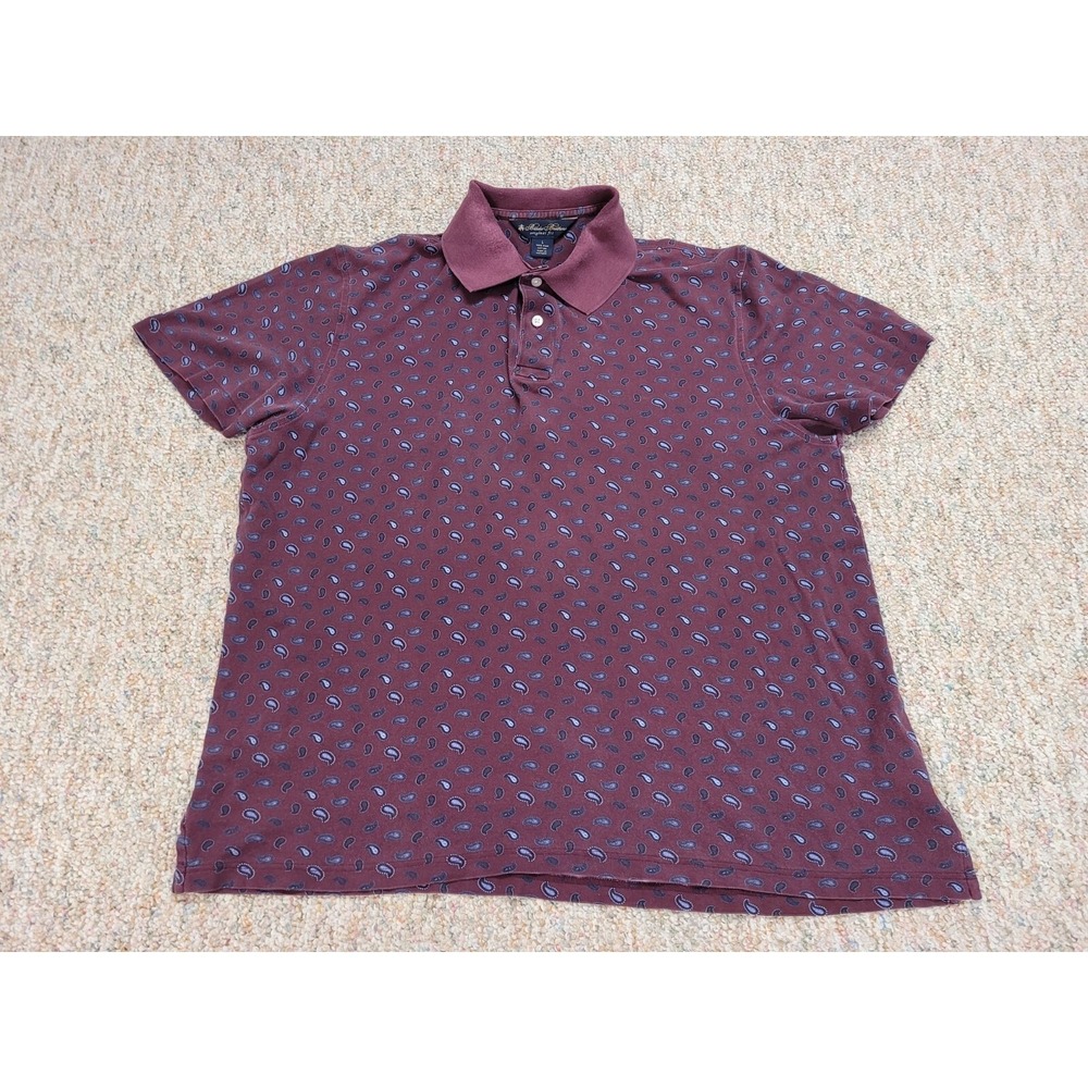 Brooks‎ Brothers Polo Shirt Mens Large Maroon Original Fit Paisley Pima Cotton